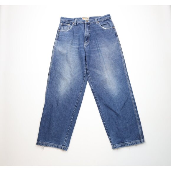 Vtg 90s Y2K Streetwear Mens 34x32 Faded Baggy Wide Leg Denim Jeans Skateboard